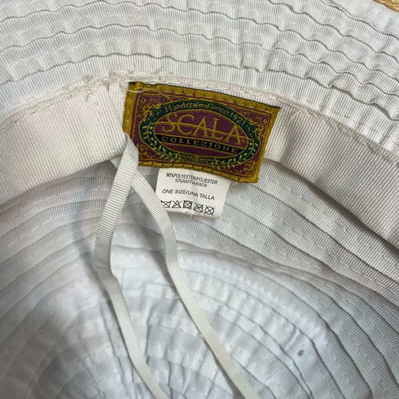 Scala white wide-brim adjustable floppy sun beach hat with tan raffia trim - Picture 5 of 8